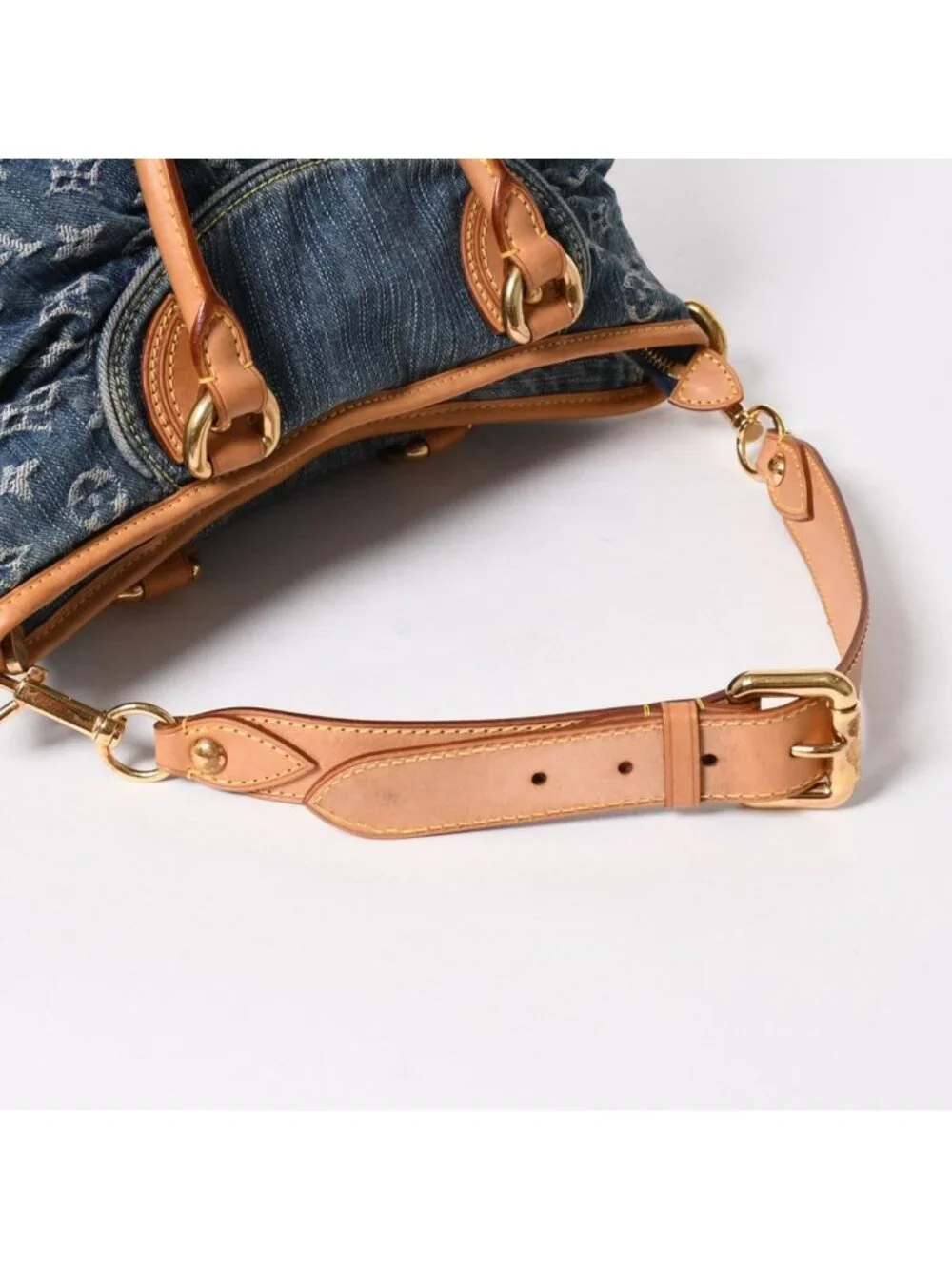 Louis Vuitton Neo Cabby MM Handbag 2-Way Monogram Denim Gold